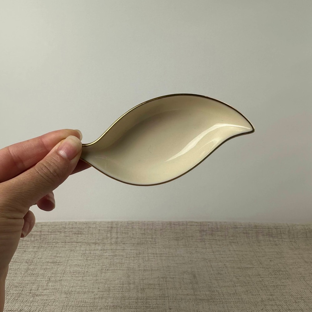 Vintage Lenox Leaf Trinket Dish Ivory Porcelain 24K Gold Trim Made in USA